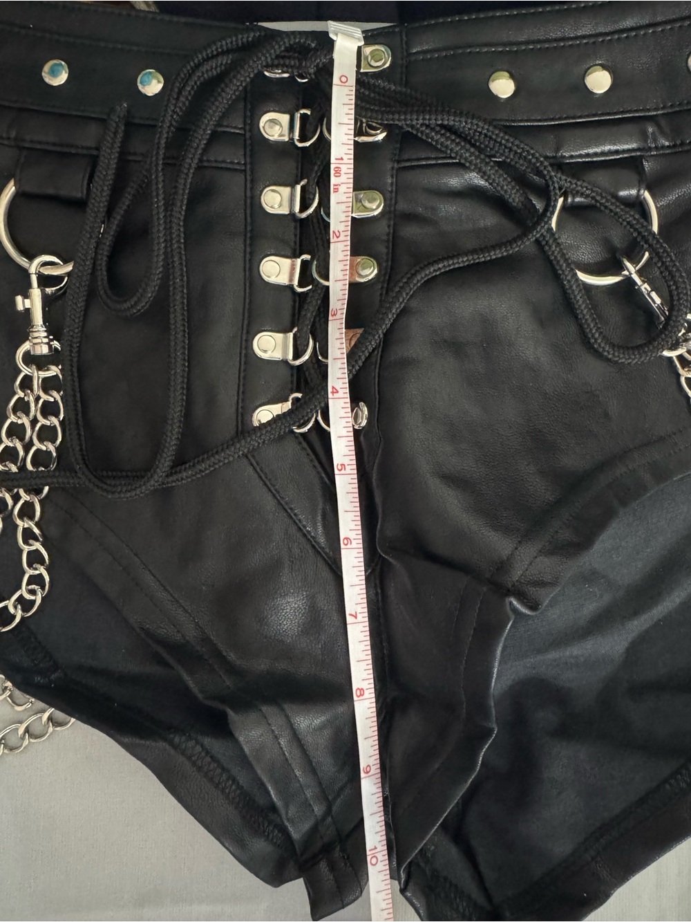 DollsKill.com WIDOW Black Faux Leather shorts, short w/ Chain Accents - NWOT - S - Picture 10 of 11